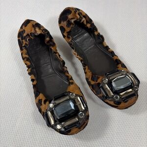 Prada Ballet Flats Calf Hair Jewellery Leopard 6.5